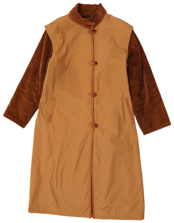 Sobretudo feminino vintage Reino Unido 16 grande bloco colorido marrom