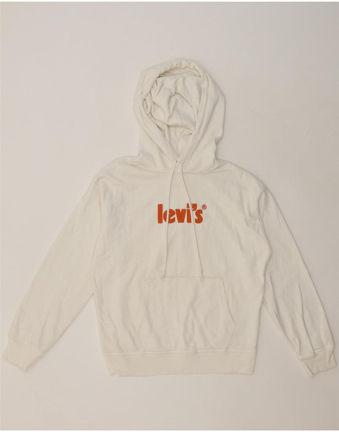 LEVI'S Womens Oversized Graphic Hoodie Jumper UK 6 XS White Cotton Vintage Levi's and Second-Hand Levi's from Messina Hembry 