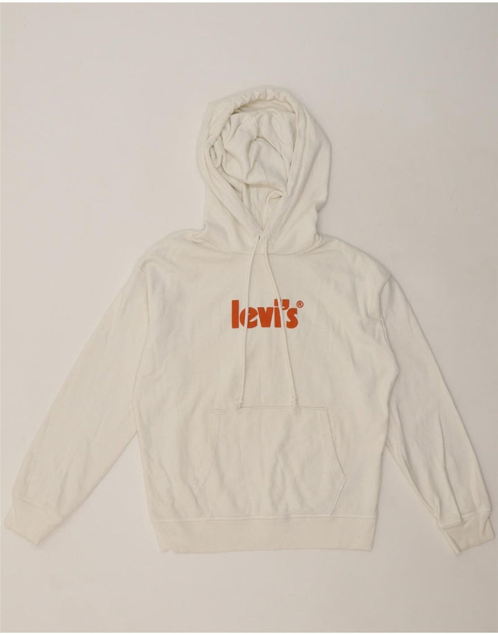 LEVI'S Womens Oversized Graphic Hoodie Jumper UK 6 XS White Cotton Vintage Levi's and Second-Hand Levi's from Messina Hembry 