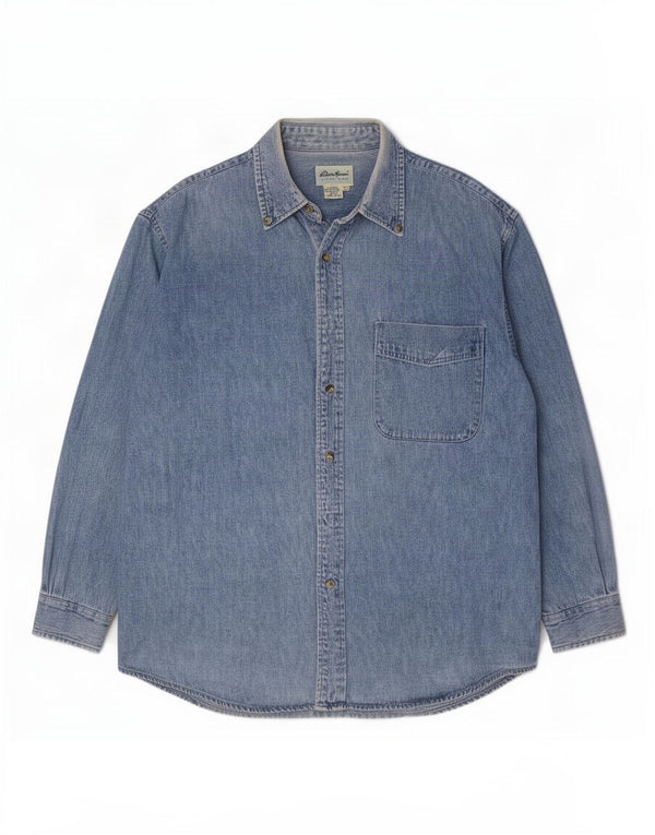 Camisa jeans masculina Eddie Bauer grande algodão azul