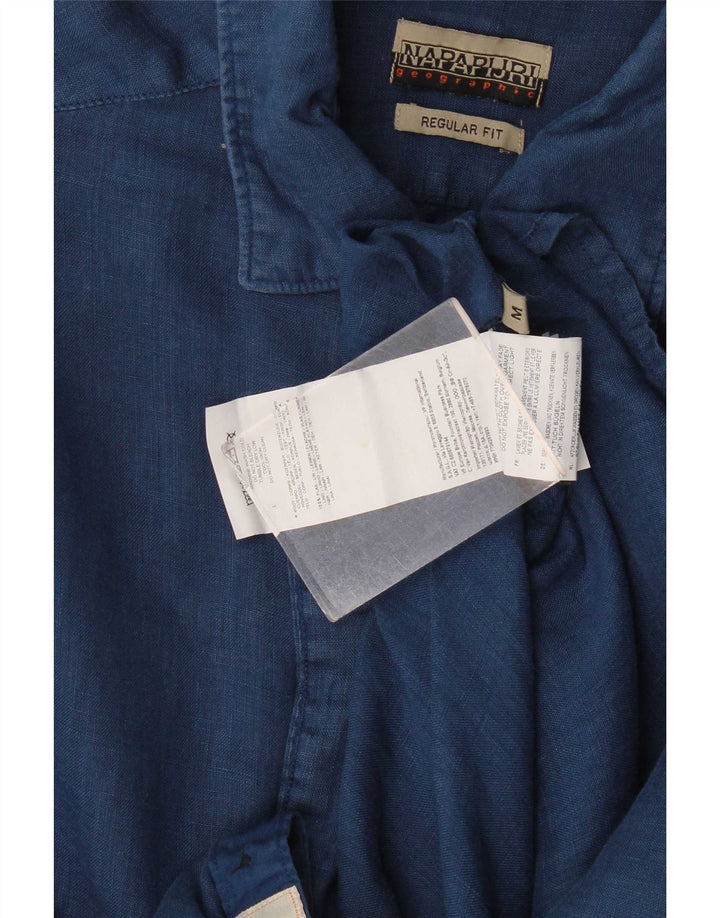 Camisa masculina Napapijri Regular Fit média azul marinho linho