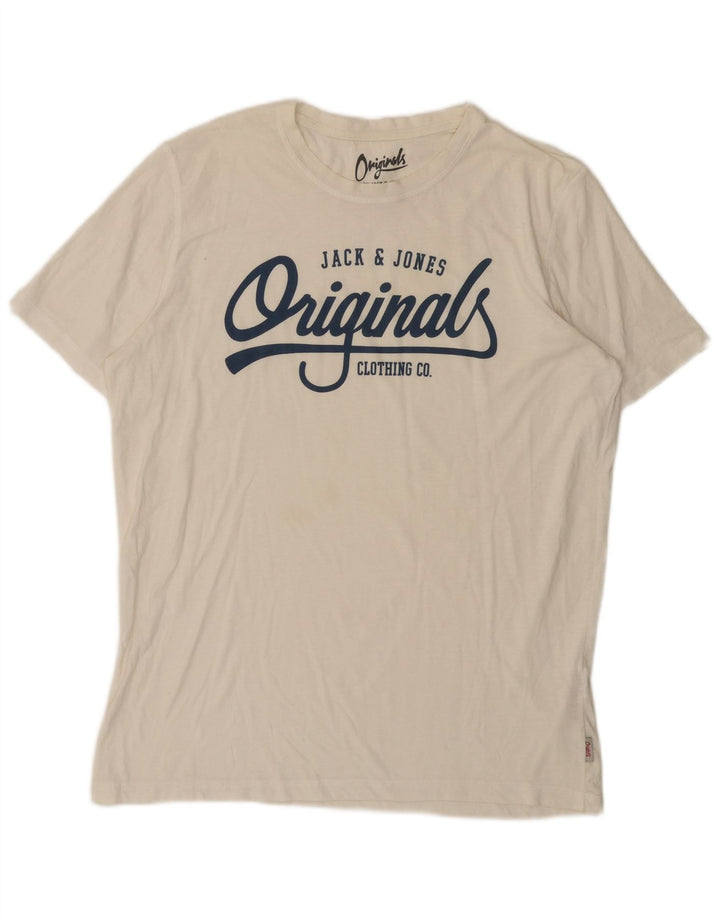 Camiseta gráfica masculina Jack & Jones Top XL poliéster branco