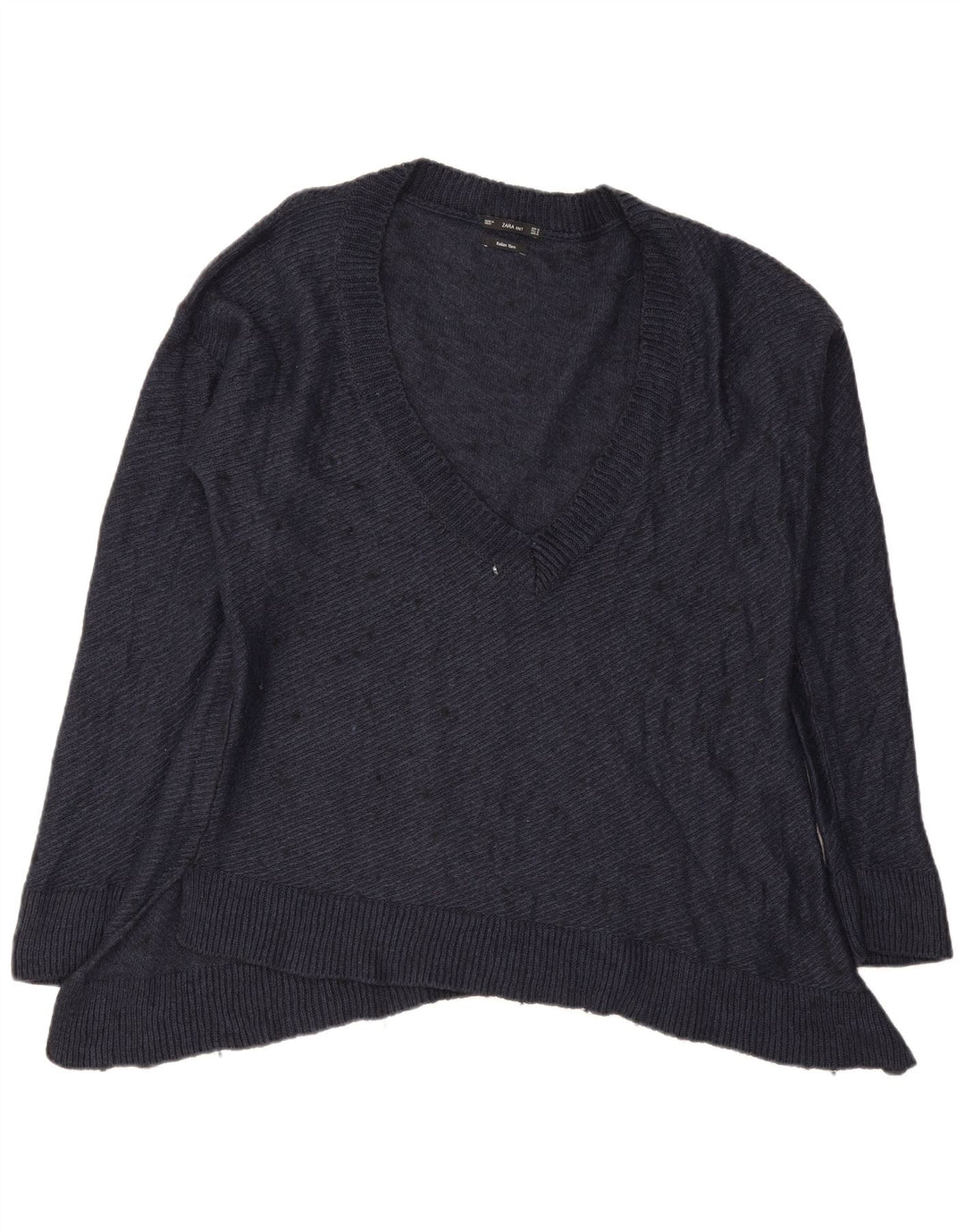 Zara Suéter feminino oversized com decote em V Reino Unido 14 médio azul marinho manchado