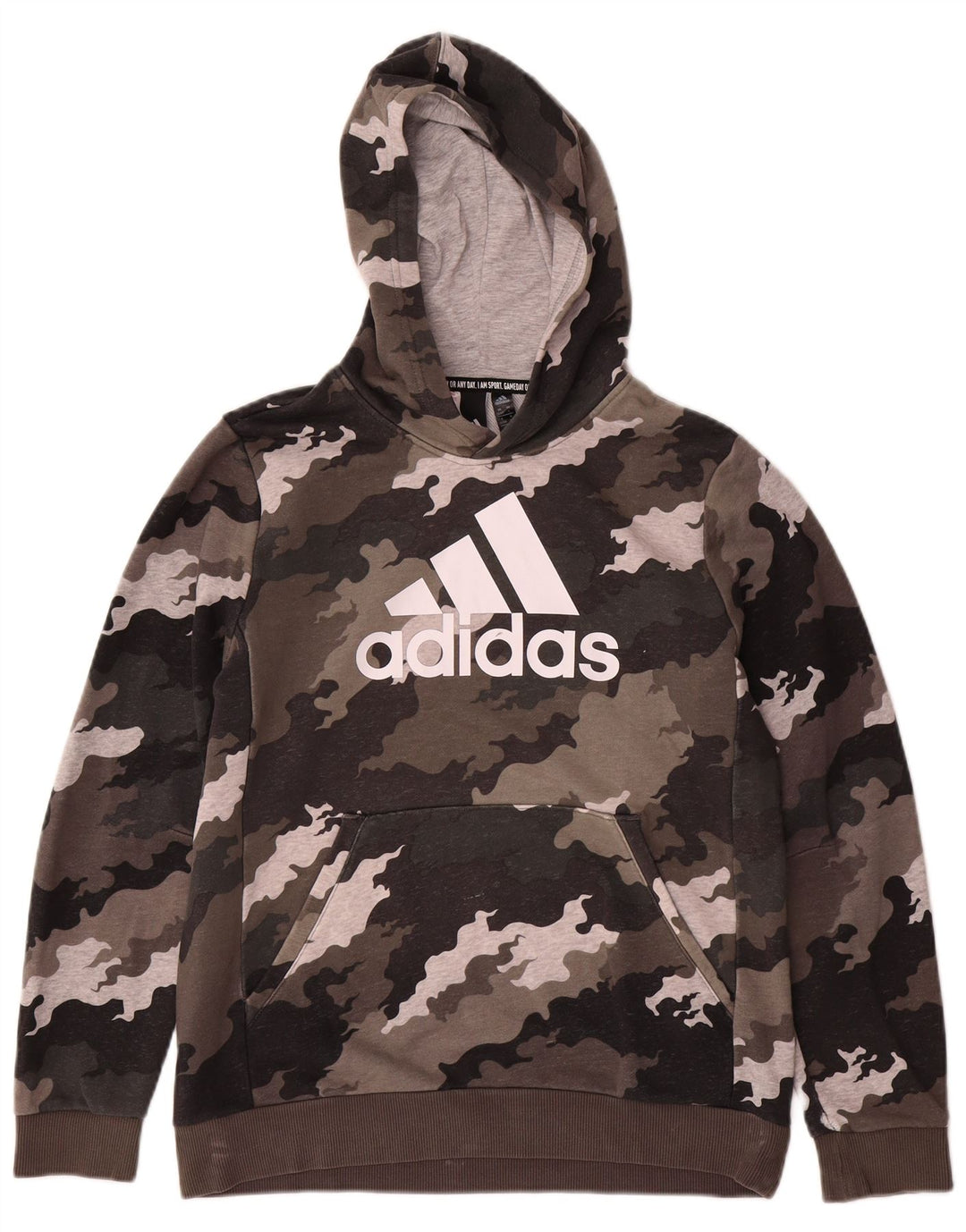 ADIDAS Meninos Graphic Hoodie Jumper 13-14 Anos Marrom Camuflagem Algodão