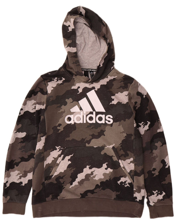 ADIDAS Meninos Graphic Hoodie Jumper 13-14 Anos Marrom Camuflagem Algodão