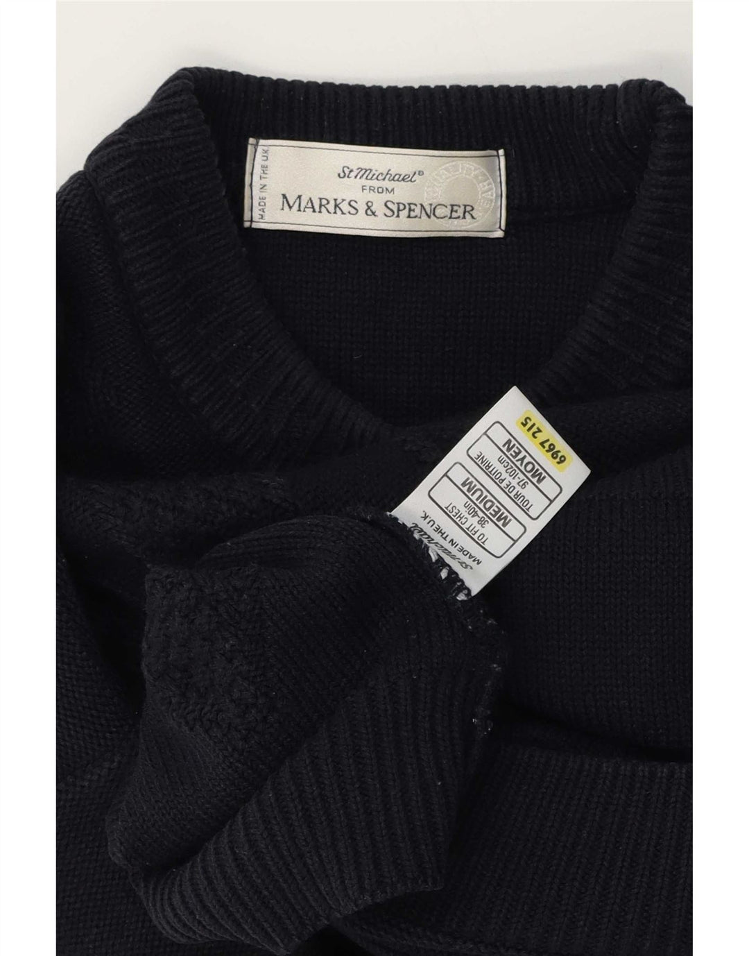 Suéter masculino Marks & Spencer St. Michael com gola redonda, azul marinho médio