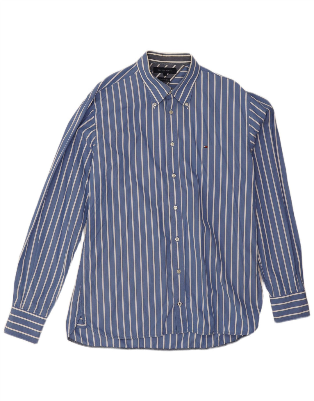 Camisa masculina Tommy Hilfiger grande algodão listrado azul