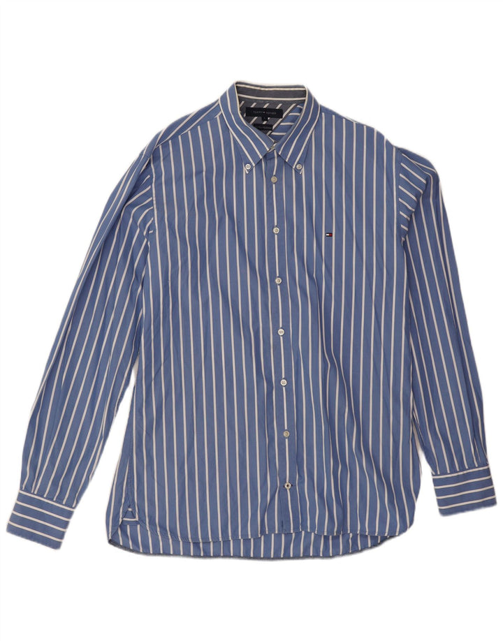 Camisa masculina Tommy Hilfiger grande algodão listrado azul