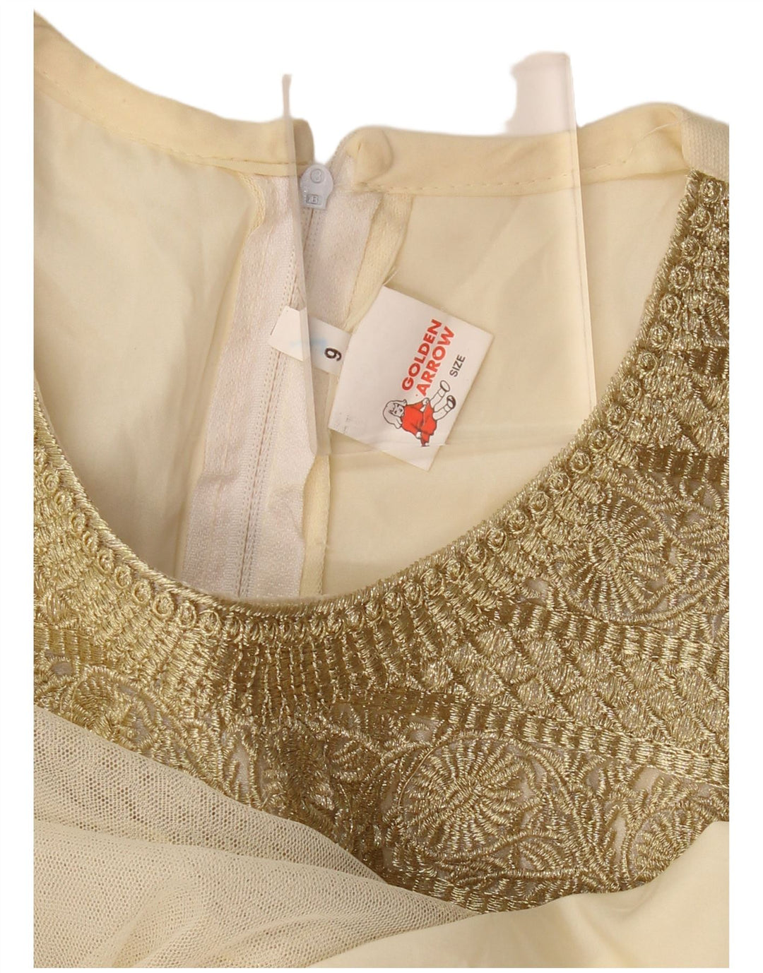 Vestido feminino VINTAGE manga comprida linha A US 6 médio bege floral