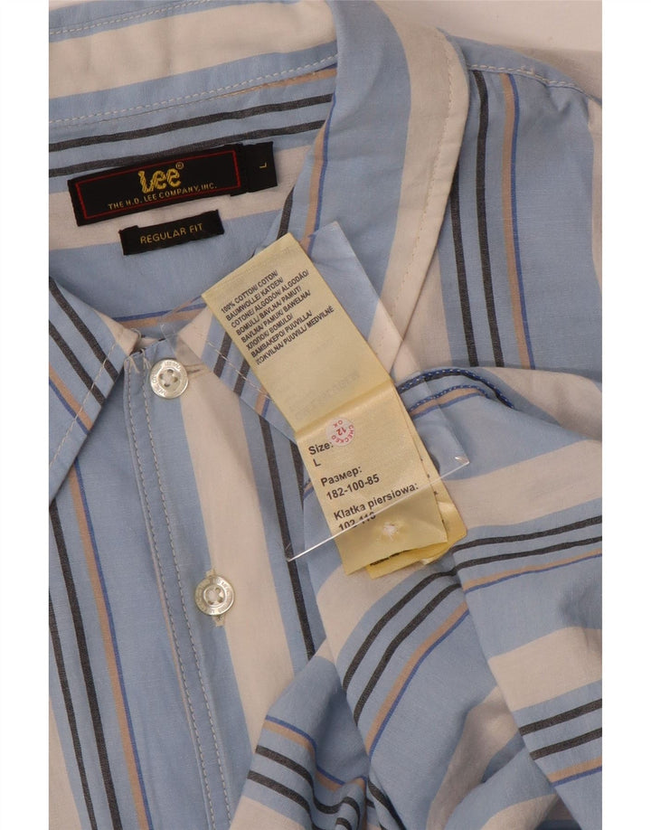 Camisa masculina Lee manga curta regular fit grande algodão listrado azul