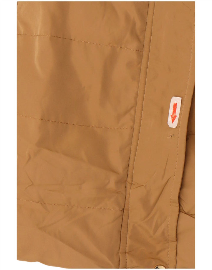 Casaco acolchoado com capuz feminino Zara UK 14 poliéster bege médio