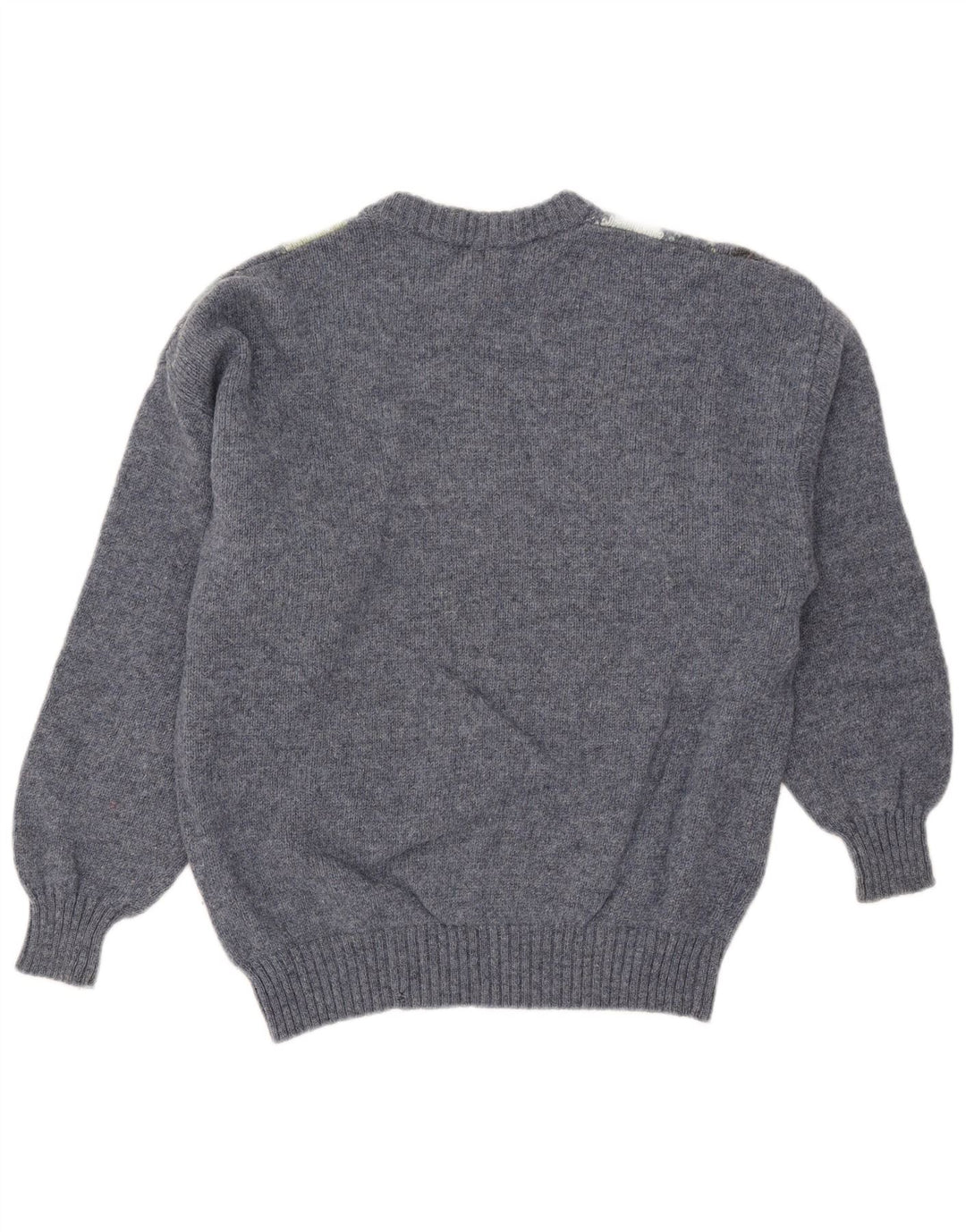Trussardi Suéter masculino com gola redonda, suéter médio azul argyle/lã diamante