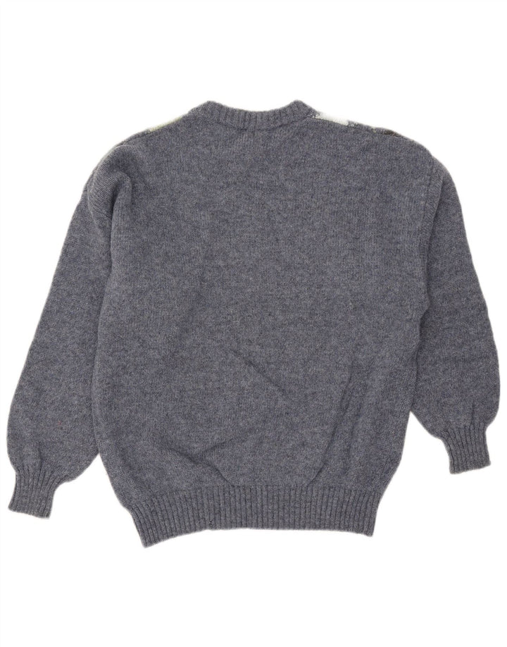 Trussardi Suéter masculino com gola redonda, suéter médio azul argyle/lã diamante