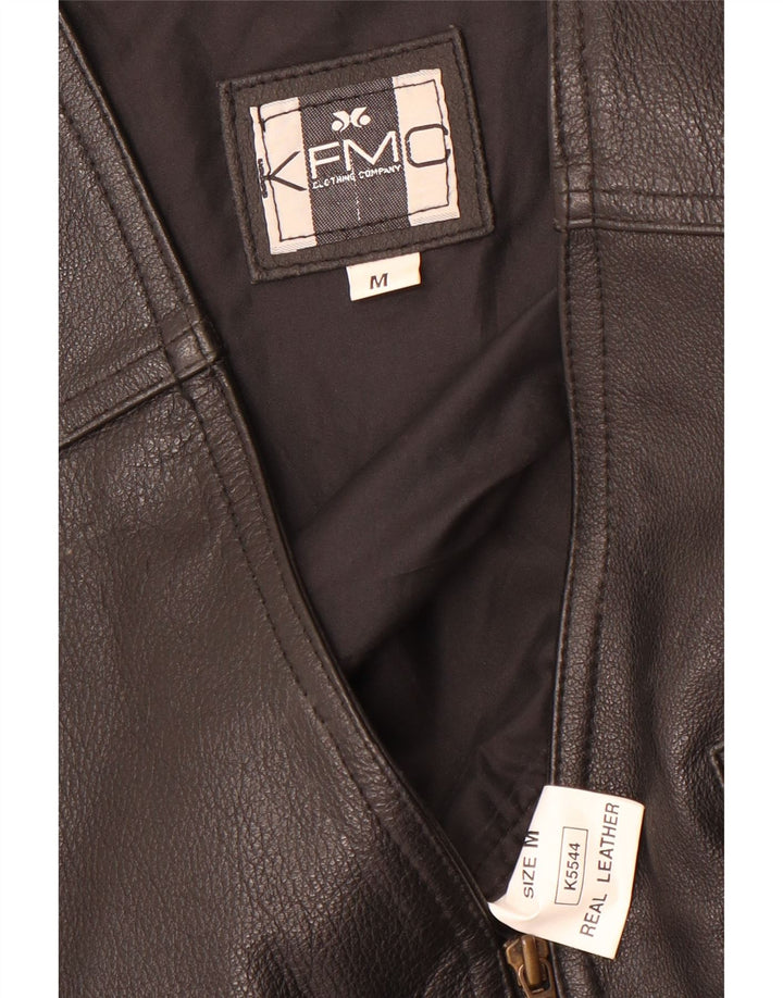 Colete masculino vintage de couro regular médio couro preto