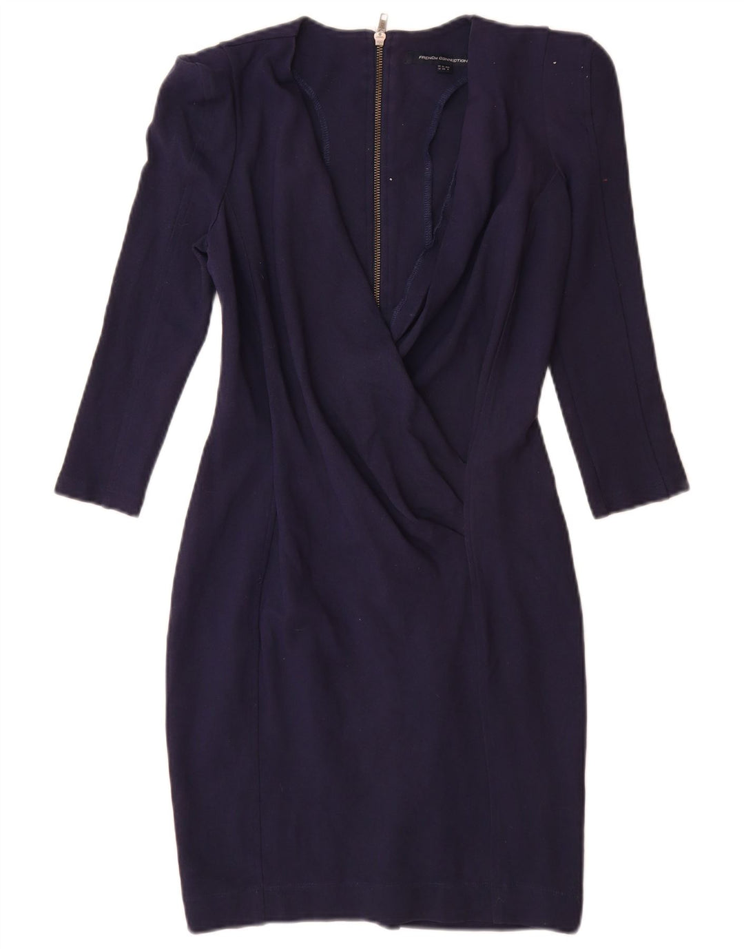 Vestido feminino com bainha de manga 3/4 da French Connection Reino Unido 12 médio azul marinho