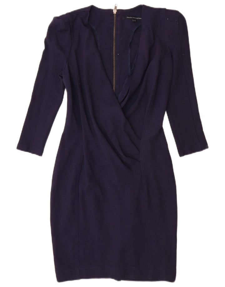 Vestido feminino com bainha de manga 3/4 da French Connection Reino Unido 12 médio azul marinho