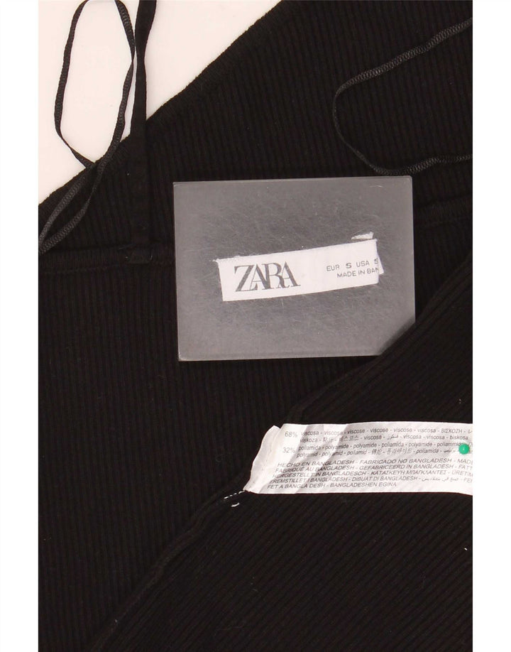 Zara Womens Crop Top UK 10 Pequeno Preto Viscose
