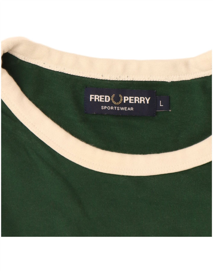 Camiseta gráfica masculina FRED PERRY Top grande de algodão colorido verde