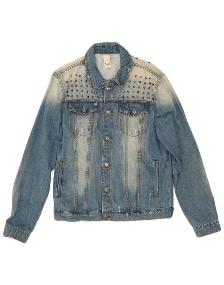 Jaqueta jeans masculina vintage desgastada Reino Unido 42 XL algodão azul