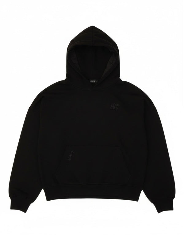 Guess Womens Graphic Oversized Hoodie Jumper UK 4 XS Black Cotton