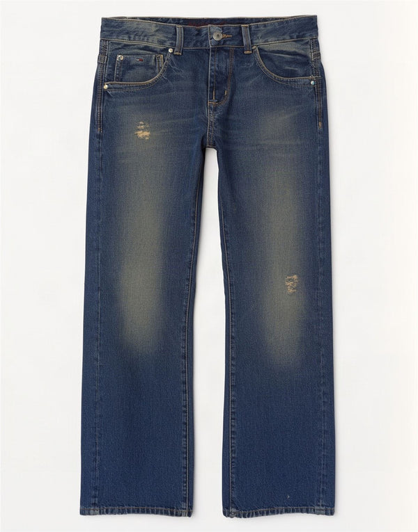 Tommy Hilfiger feminino Laurie Distressed Loose Jeans W32 L32 Azul Algodão