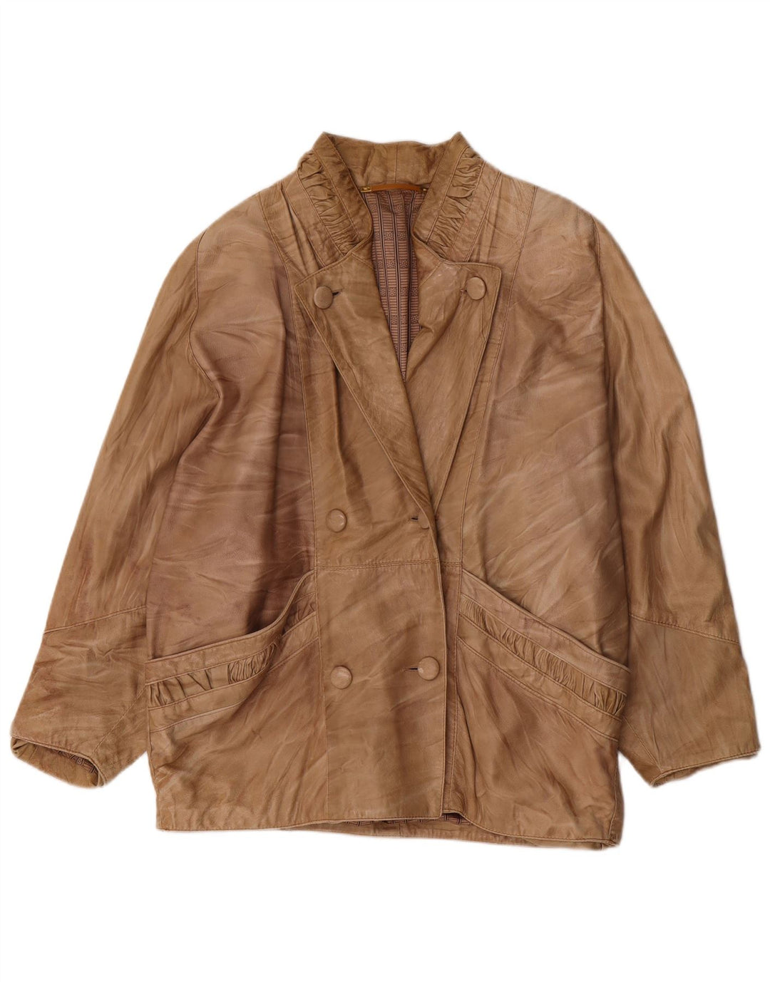 Jaqueta de couro oversized feminina vintage UK 18 XL bege