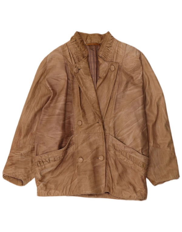 Jaqueta de couro oversized feminina vintage UK 18 XL bege