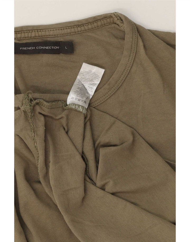 Camiseta masculina French Connection Top grande de algodão cáqui