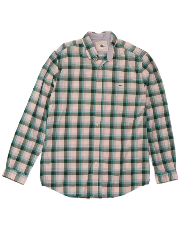 Camisa masculina Lacoste Classic Fit tamanho 40 algodão xadrez verde médio