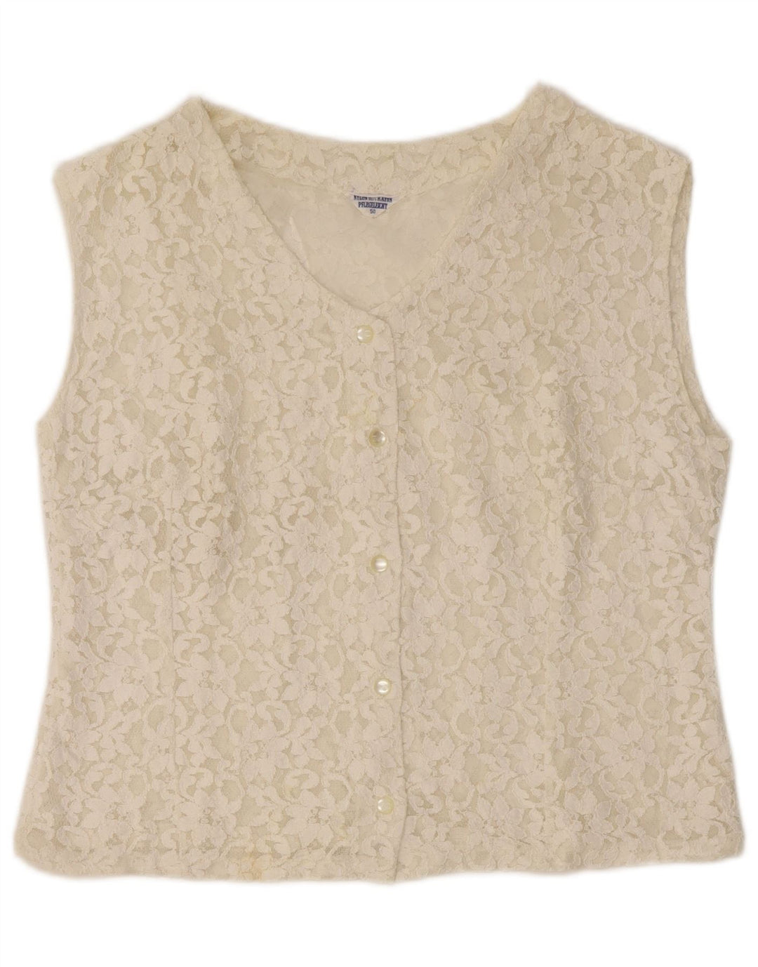 Blusa feminina VINTAGE cropped sem mangas IT 50 XL off white floral