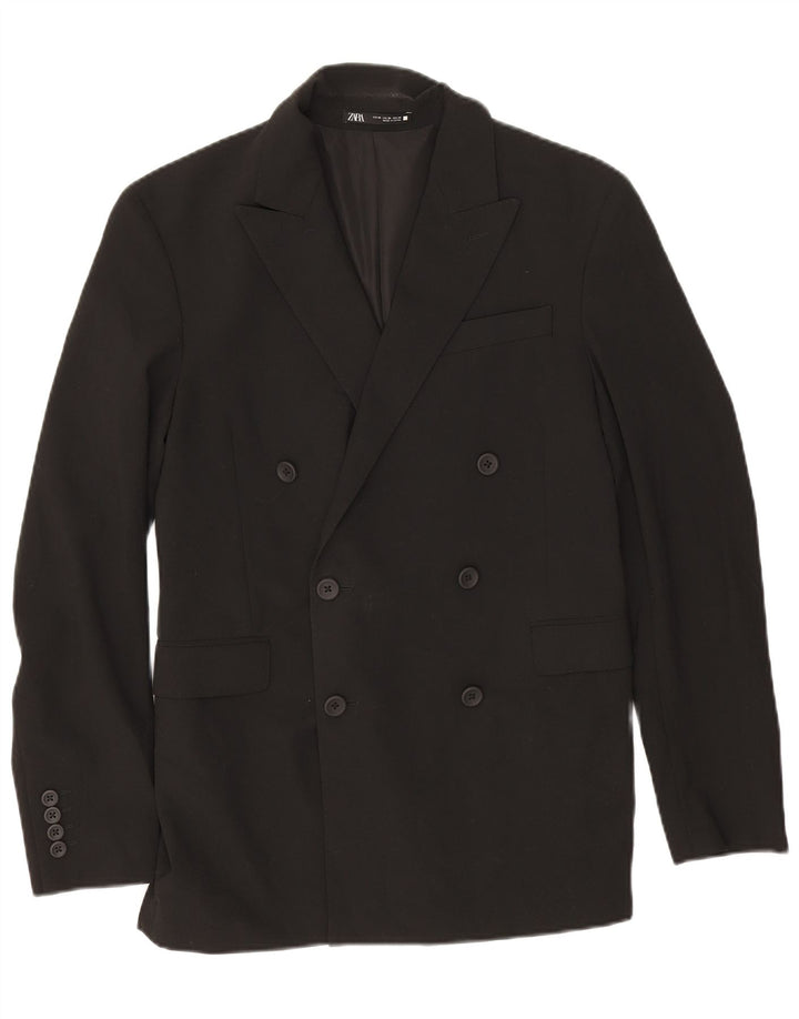Jaqueta blazer masculina Zara com peito duplo EU 46 poliéster preto pequeno