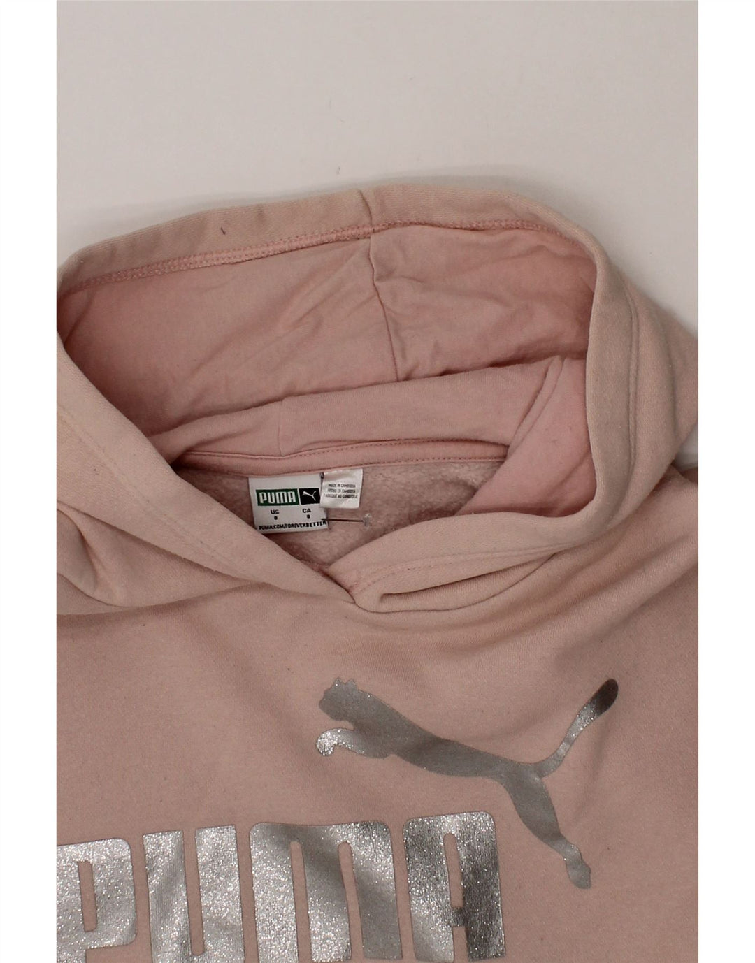PUMA Girls Graphic Hoodie Jumper 7-8 Years Pink Cotton Vintage Puma and Second-Hand Puma from Messina Hembry 