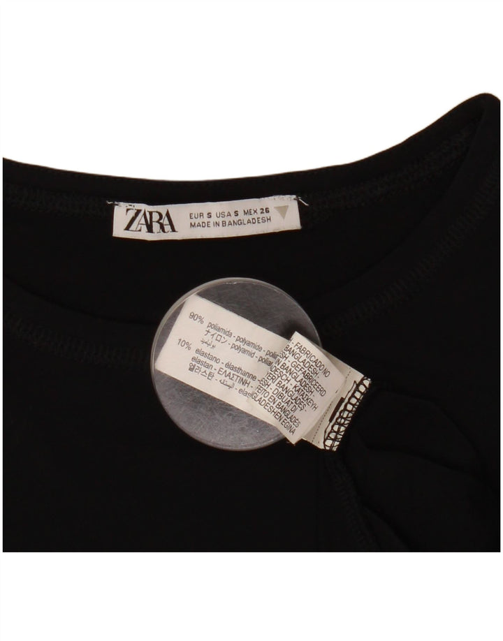 Zara Top curto feminino manga comprida Reino Unido 8 pequeno preto poliamida