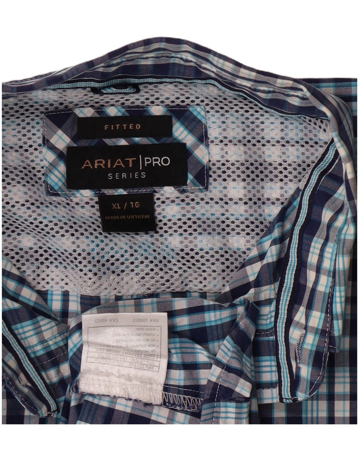 Camisa justa masculina Ariat XL azul xadrez algodão