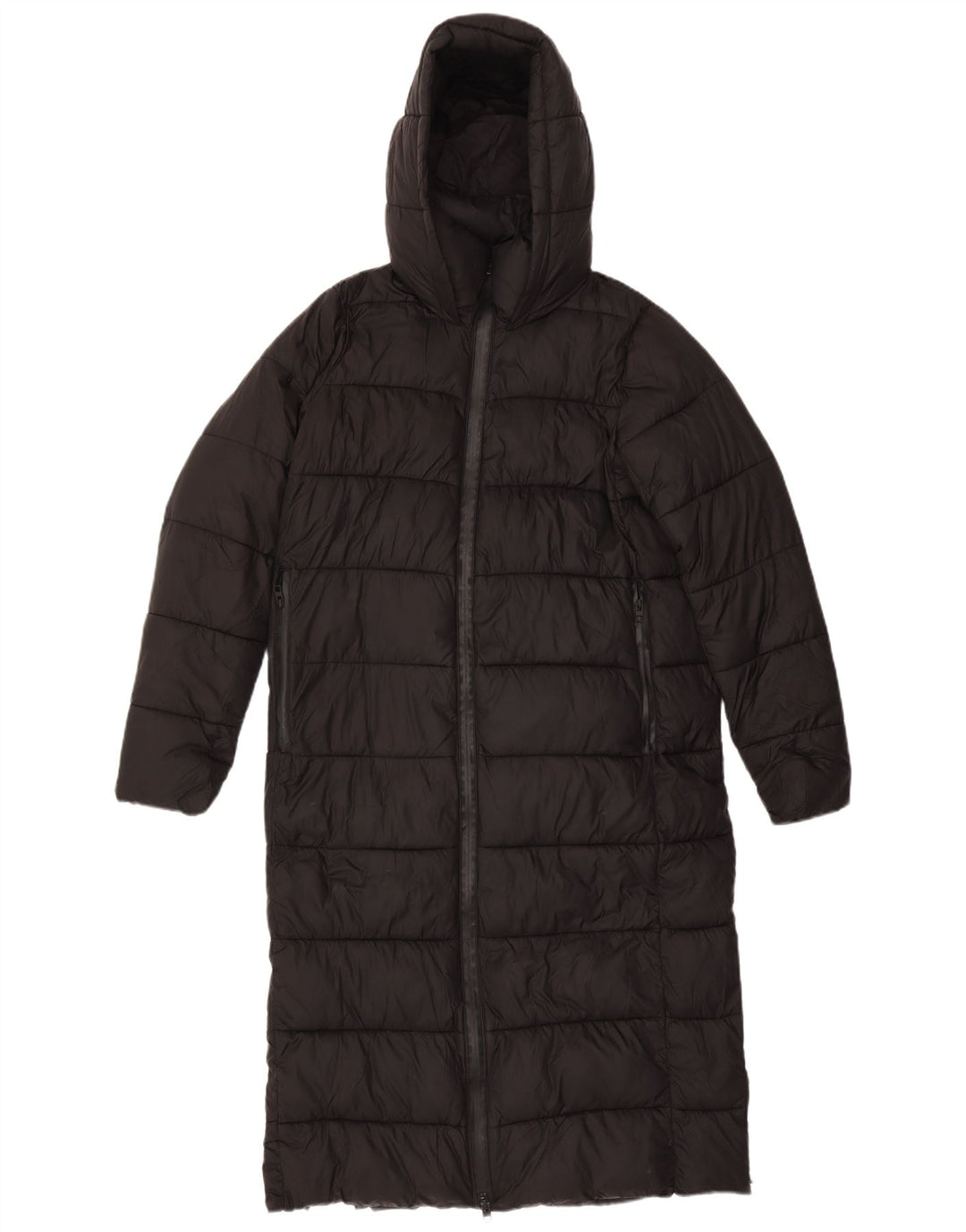 Casaco acolchoado com capuz grande feminino ZARA UK 10 pequeno poliéster preto