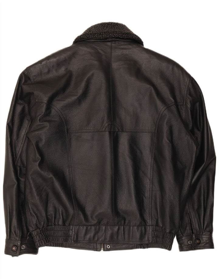 Jaqueta bomber de couro falsa masculina vintage poliéster preto grande Reino Unido 40
