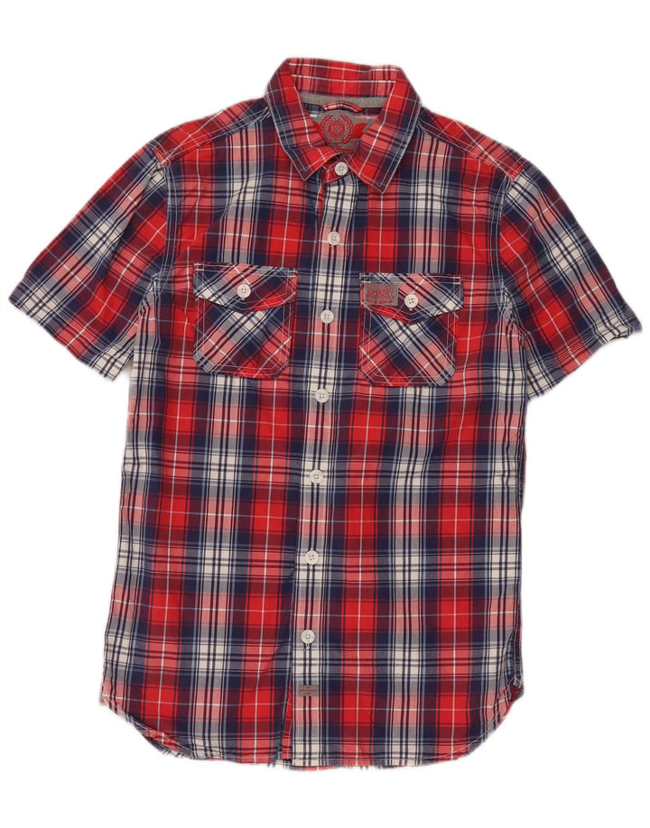 Camisa masculina Superdry de manga curta pequena vermelha xadrez algodão