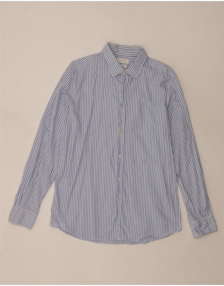 Camisa masculina Massimo Dutti XL algodão listrado azul