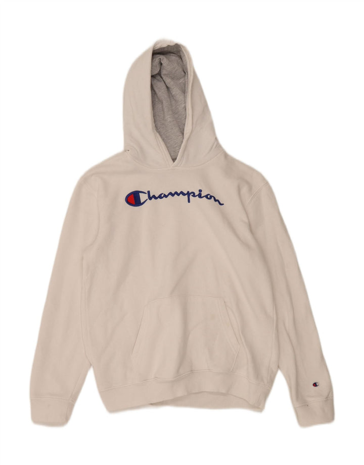 CHAMPION Womens Graphic Hoodie Jumper UK 18/20 XL White Cotton Vintage Champion and Second-Hand Champion from Messina Hembry 
