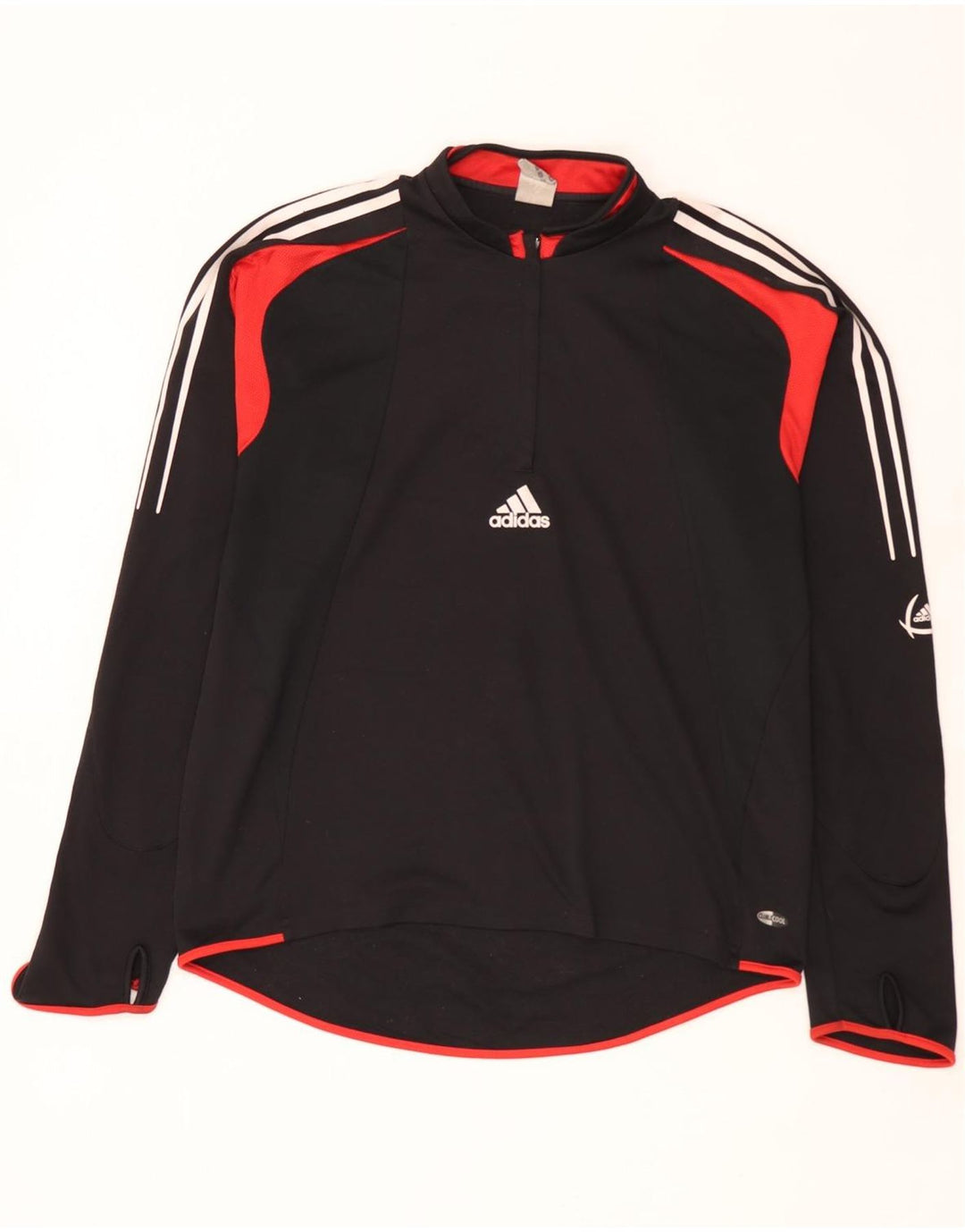 Adidas Mens Zip Neck Pullover Treino Top Grande Preto Colorblock