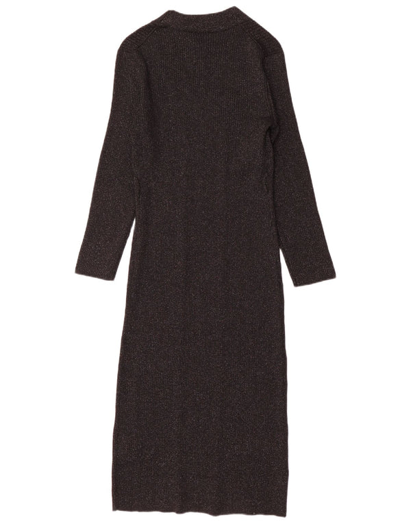 Vestido jumper feminino Dkny de manga comprida Reino Unido 12 rayon preto médio manchado