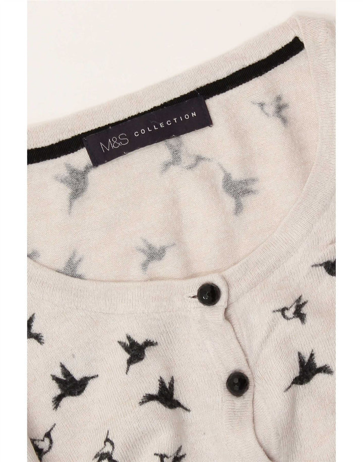 Suéter cardigã feminino Marks & Spencer com padrão abstrato Reino Unido 14 médio branco