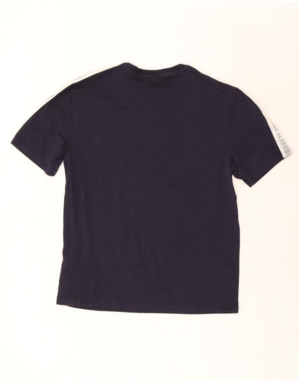 Guess Camiseta masculina gráfica Top médio azul marinho algodão colorblock