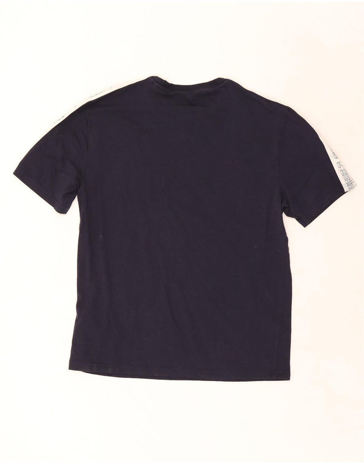 Guess Camiseta masculina gráfica Top médio azul marinho algodão colorblock