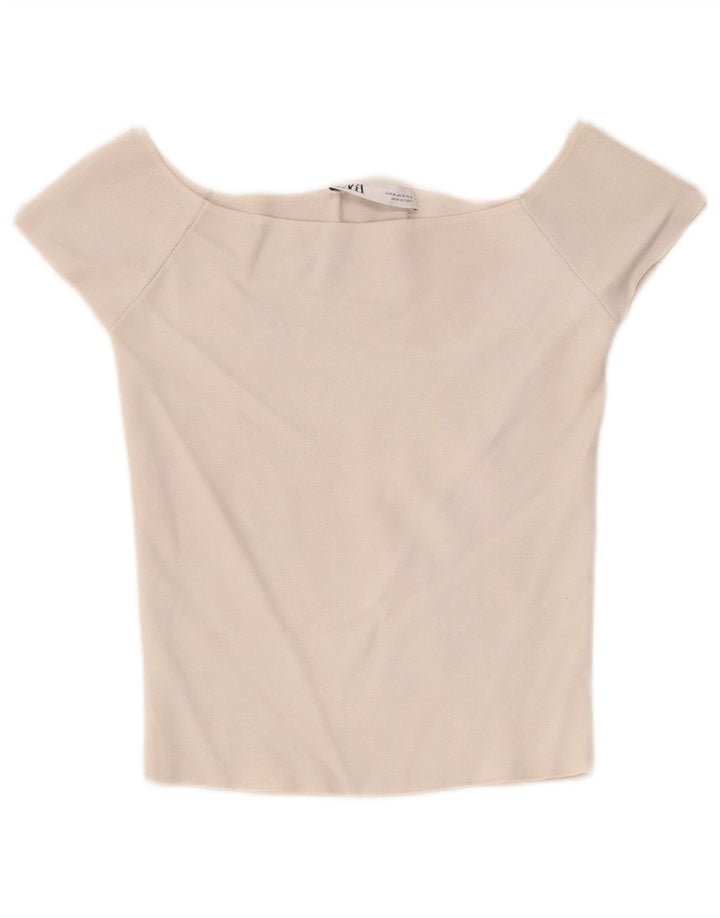 Zara Womens Off Ombro Top UK 12 Médio Branco