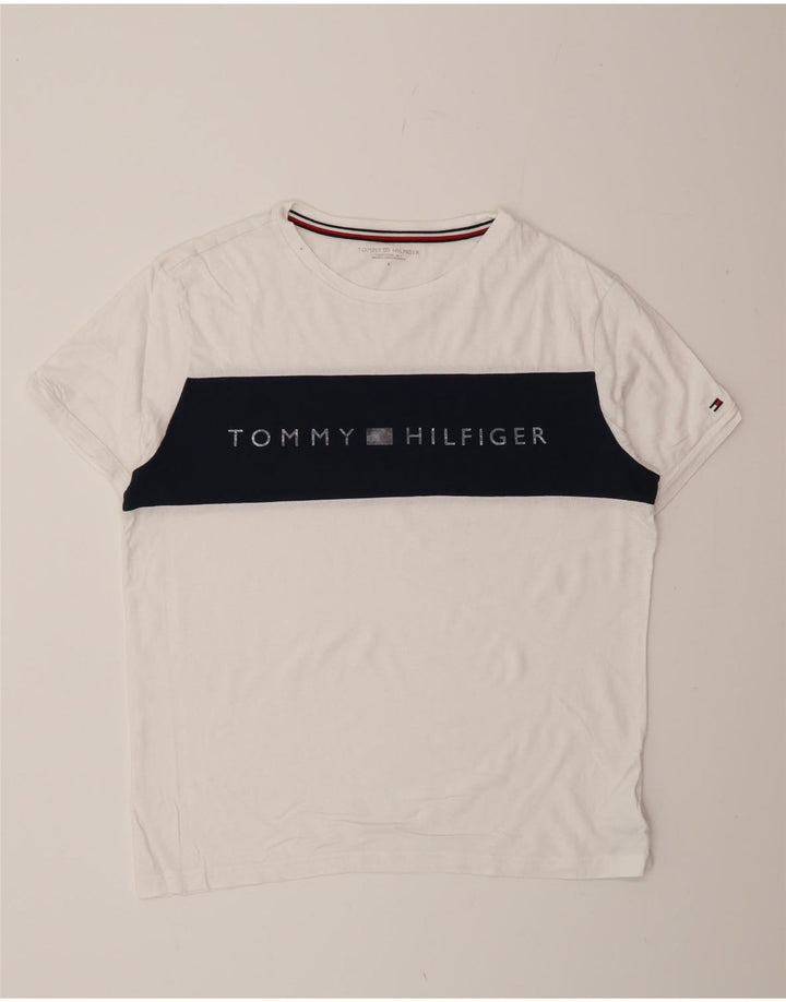 Tommy Hilfiger Camiseta masculina gráfica top pequeno algodão colorblock branco