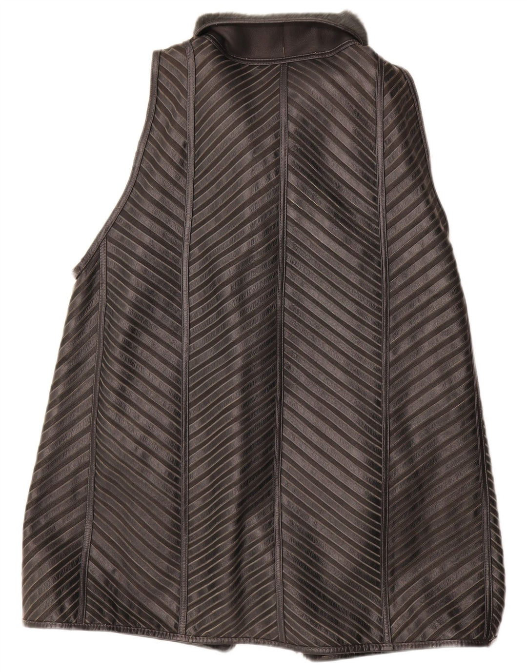 Colete feminino VINTAGE Sherpa Longline EU 40 couro listrado cinza médio