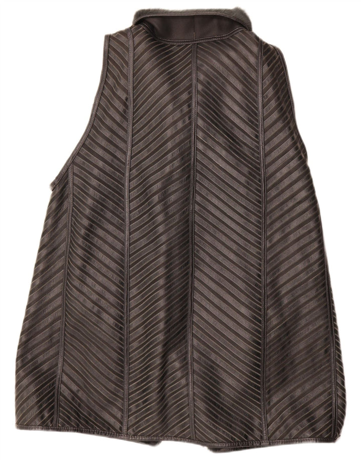 Colete feminino VINTAGE Sherpa Longline EU 40 couro listrado cinza médio