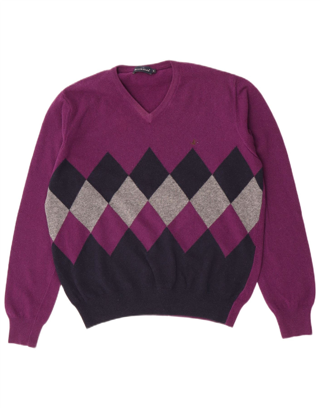 Suéter masculino Brooksfield com decote em V IT 48 Médio Roxo Argyle/Diamante