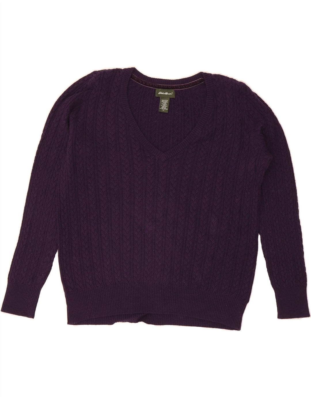 EDDIE BAUER Womens V-Neck Jumper Sweater UK 18 XL Purple Cotton Vintage Eddie Bauer and Second-Hand Eddie Bauer from Messina Hembry 